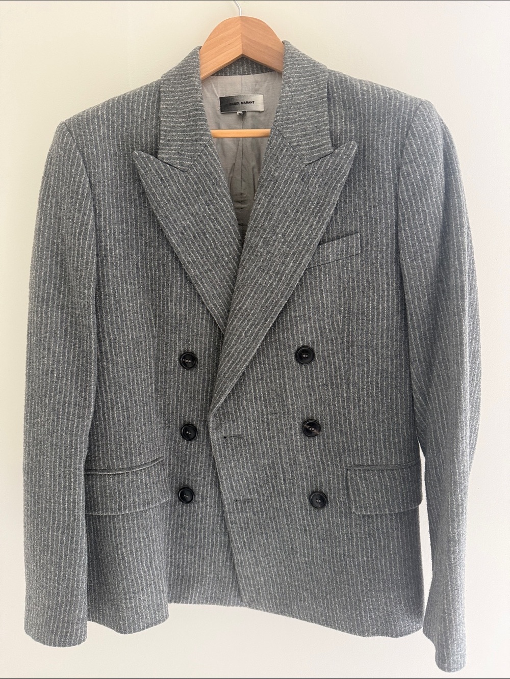 Isabel Marant Double-Breasted Pinstripe Gray Blazer